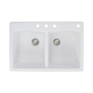 Aversa Drop-in Granite 33 in. 4-Hole Equal Double Bowl Kitchen Sink in White