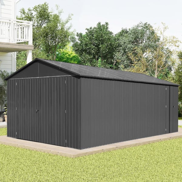 Dark Gray 12 ft. x 15 ft. Extra Large Outdoor Metal Garage Shed