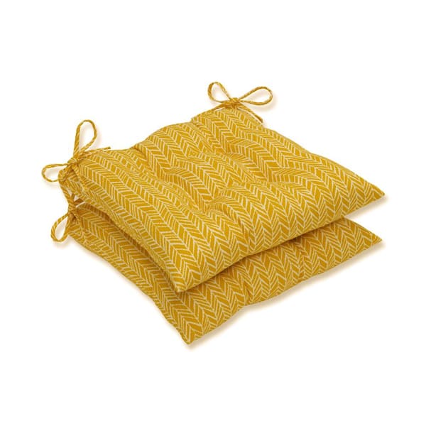Pillow Perfect 19 in. x 18.5 in. Outdoor Dining Chair Cushion in Yellow/Ivory (Set of 2)