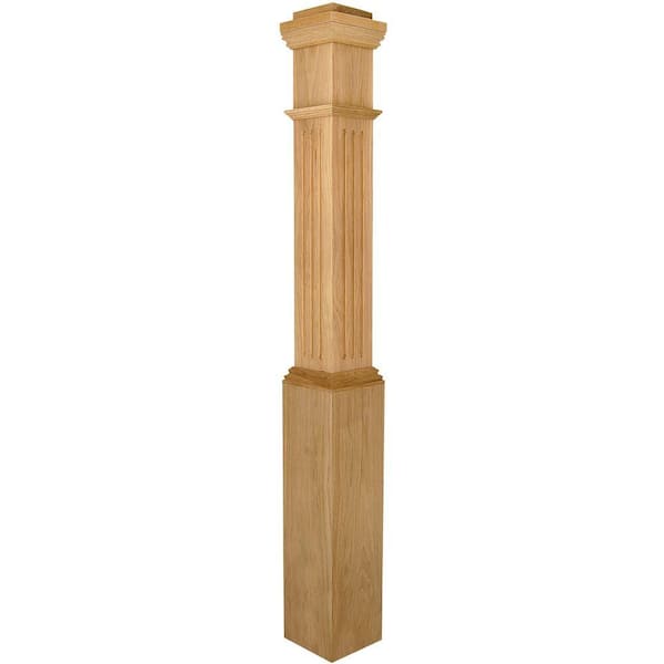 EVERMARK Stair Parts 4092 55 in. x 6-1/4 in. Unfinished White Oak Fluted Box Newel Post for Stair Remodel