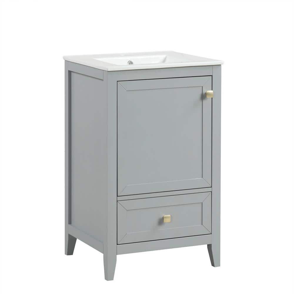 Gray MDF Freestanding Bathroom Vanity with White Ceramic Sink