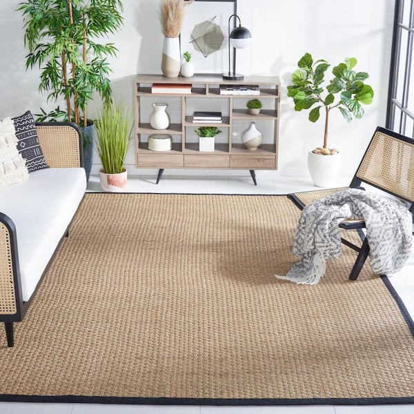 Natural Fiber Natural/Black 9 ft. x 9 ft. Border Woven Square Area Rug