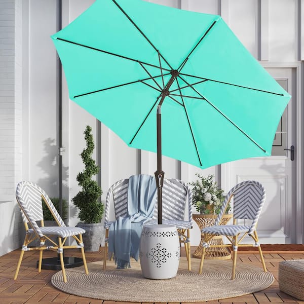 JEAREY 9 ft. Outdoor Market Patio Umbrella with Hand Crank Lift in Peacock Blue