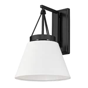 Penn 1 Light Matte Black Wall Sconce with Modern White Shade Shade