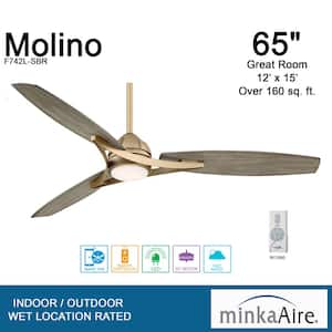 Molino 65 in. Integrated LED Indoor/Outdoor Soft Brass Smart Ceiling Fan with Light and Remote Control