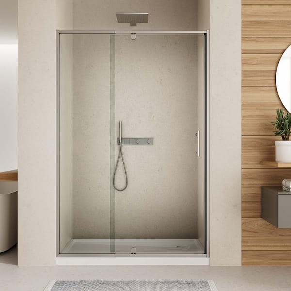 imperiol Modern 48 in. W x 71 in. H Pivot Swing Semi-Frameless Shower Door in Chrome Finish with 1/4 in. (6mm) Clear Glass