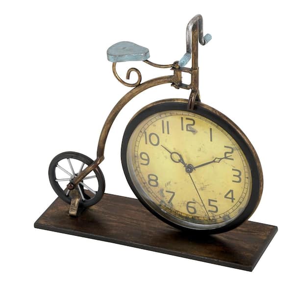 Litton Lane 13 in. x 12 in. Brown and Tan Vintage-Style Bicycle Table Clock