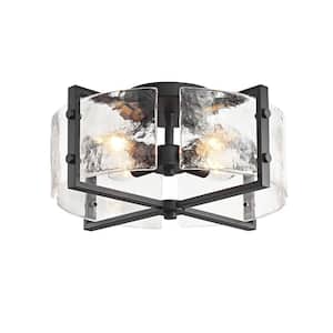 Iris 16.5 in. 4-Light Black Flush Mount with Textured Glass Panels Shade