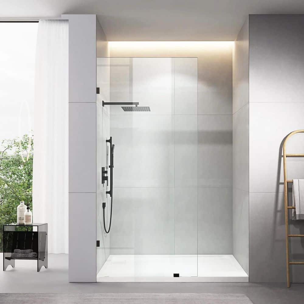 32 in. W x 72 in. H Fixed Frameless Shower Door in Black with Clear Tempered Glass and Stainless Steel Clamps price history on PriceWatchPro