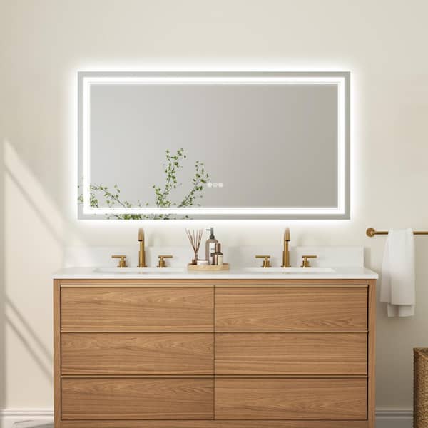 FORCLOVER 30 in. W x 55 in. H Rectangular Frameless Silver Dimmable Fog Free Wall Mount LED Lighted Bathroom Vanity Mirror