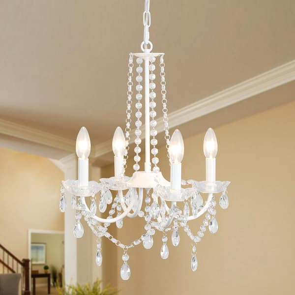 ZJVAIVE 4-Light White Classic Candlestick Crystal Hanging Linear Chandelier Lighting for Dining Room Kitchen Island