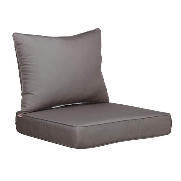 Uixe 22.5in.x24.5in. 19in.x22.5in. 2-Piece Deep Seat Rectangle Outdoor Lounge Chair Cushion/Throw Pillow Set in Coffee