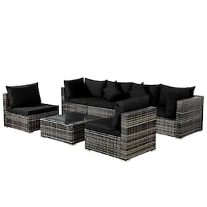 7-Piece Wicker Patio Outdoor Sectional Set Sofa with CushionGuard Black Cushions