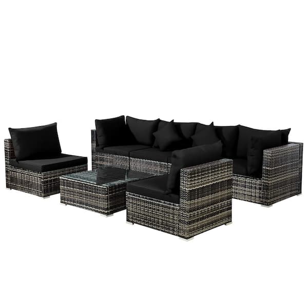 Costway 7-Piece Wicker Patio Outdoor Sectional Set Sofa with CushionGuard Black Cushions