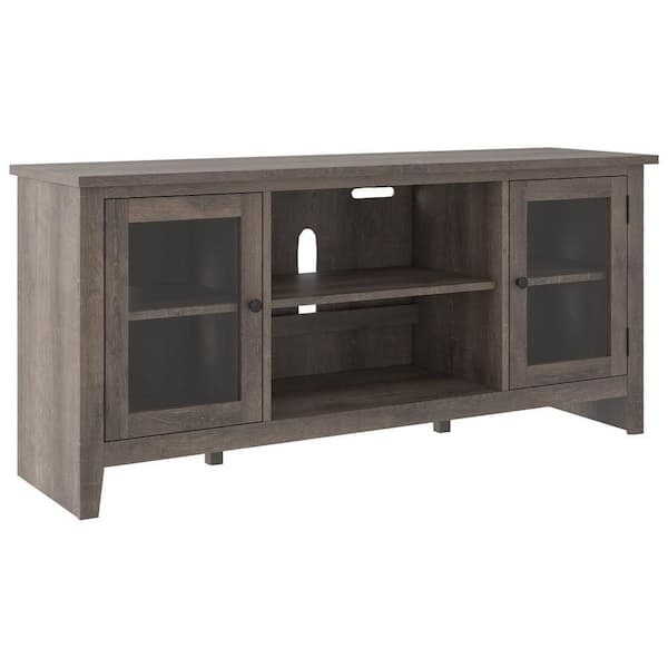 Benjara 60 in. Brown Wood TV Stand Fits TVs up to 55 in. with 2 Glass Insert Doors and 2 Cubbies