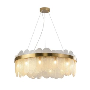 12-Light 31.5 in. Gold Modern Luxury Island Chandelier with Glass Shade
