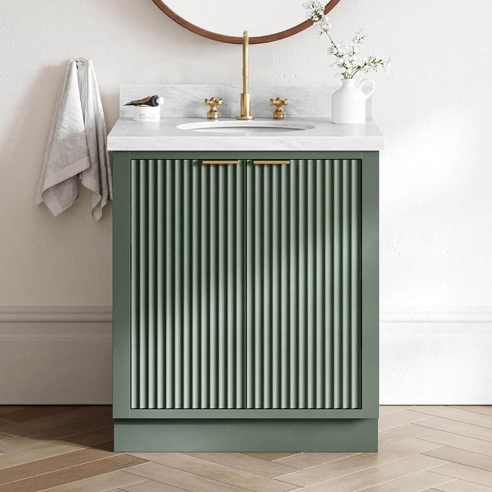 Milan 30 in. Single Sink Freestanding in Vintage Sage Green Bath Vanity with Carrara White Marble Top price history on PriceWatchPro