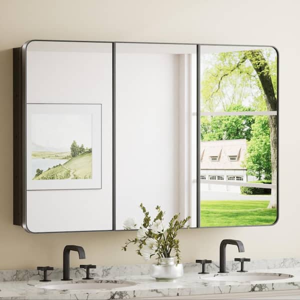 KEONJINN 48 in. W x 32 in. H Rectangular Black Stainless Steels