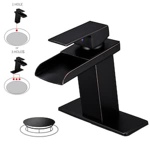 Waterfall Single Hole Single-Handle Low-Arc Bathroom Faucet With Pop-up Drain Assembly in Oil Rubbed Bronze