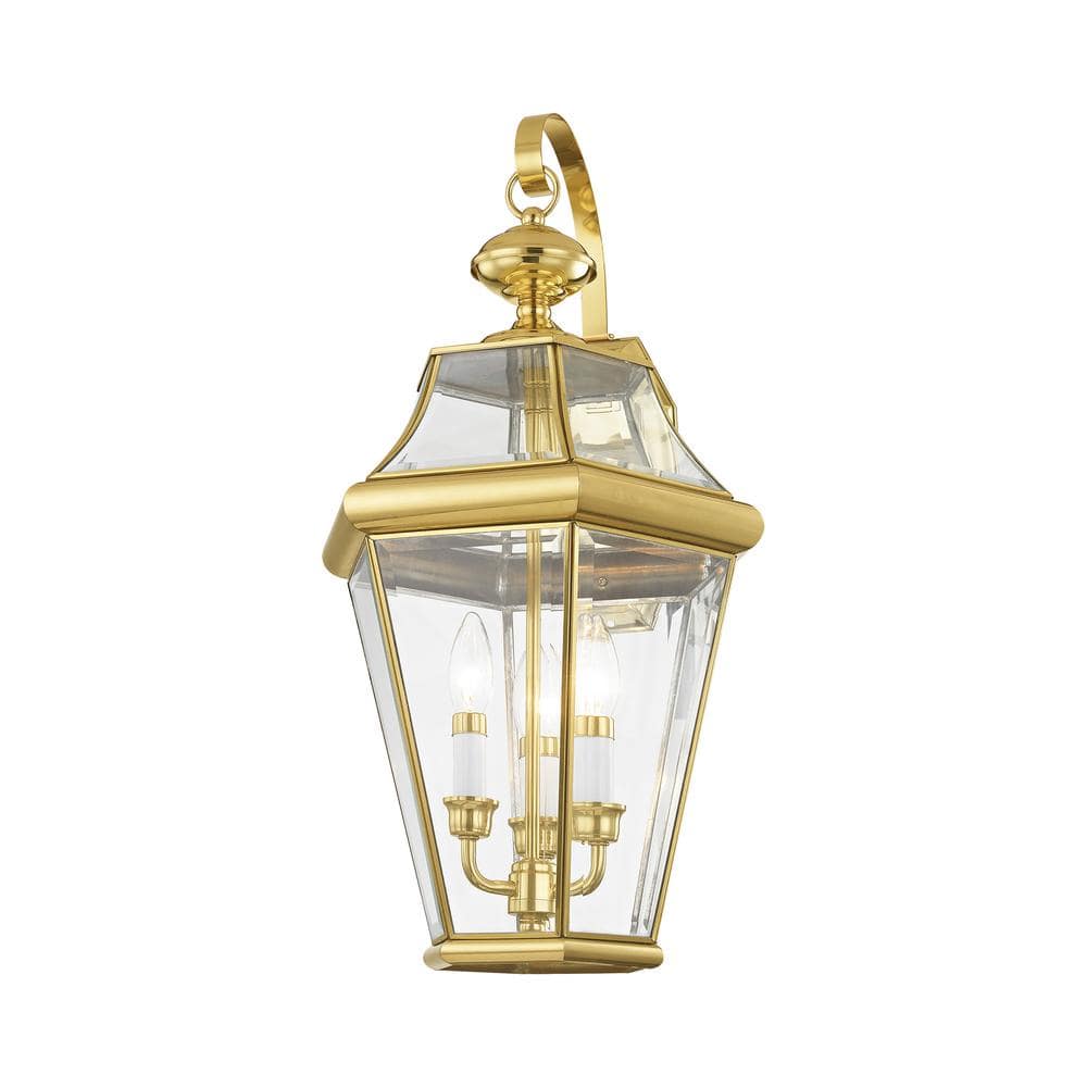 Polished Brass 3-Light Outdoor Wall Lantern with Clear Glass