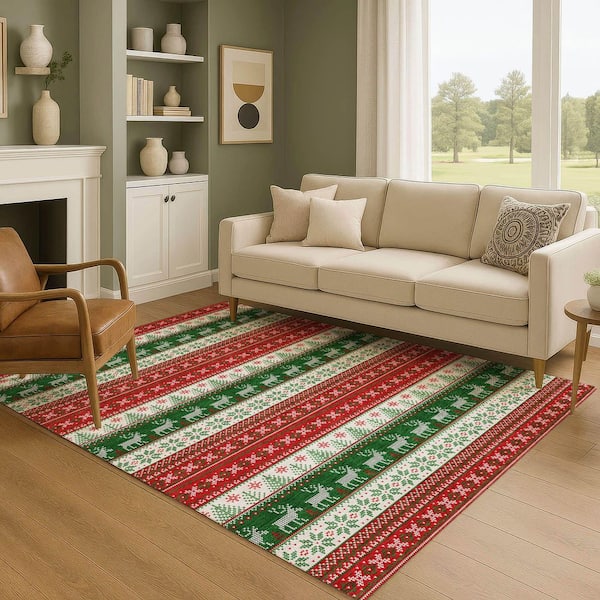 Mayfield Premium Machine Washable Abstract AMF1818 Red 10 ft. x 14 ft. Area Rug