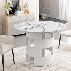 42.12 in. Modern Round Dining Table with White Marble Table Top for Dining Room, Kitchen, Living Room