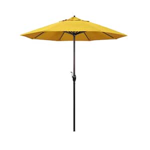 7.5 ft. Bronze Aluminum Market Auto-Tilt Crank Lift Patio Umbrella in Lemon Olefin