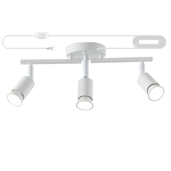 White 3-Light Dimmable Plug-In Track Light with Adjustable Heads, 4000K LEDs, 16.4 ft Cord for Ceiling Mounting