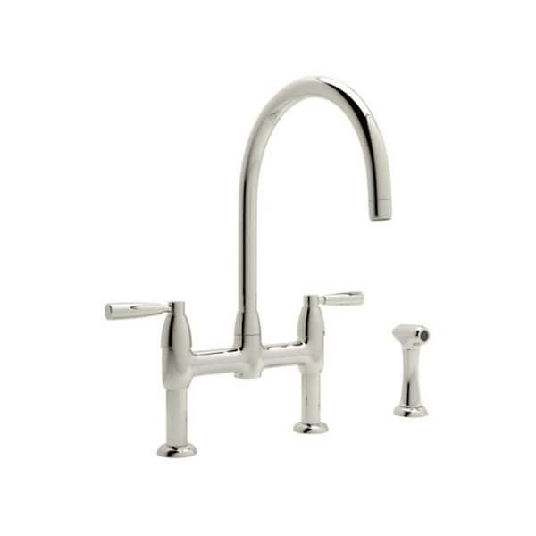 PERRIN & ROWE Holborn Double-Handle Bridge Kitchen Faucet in Polished Nickel