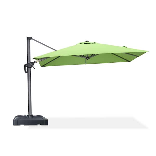 PURPLE LEAF 8 ft. Square Outdoor Patio Umbrella Cantilever Umbrella for Poolside with 360° Rotation with Base, in Apple Green