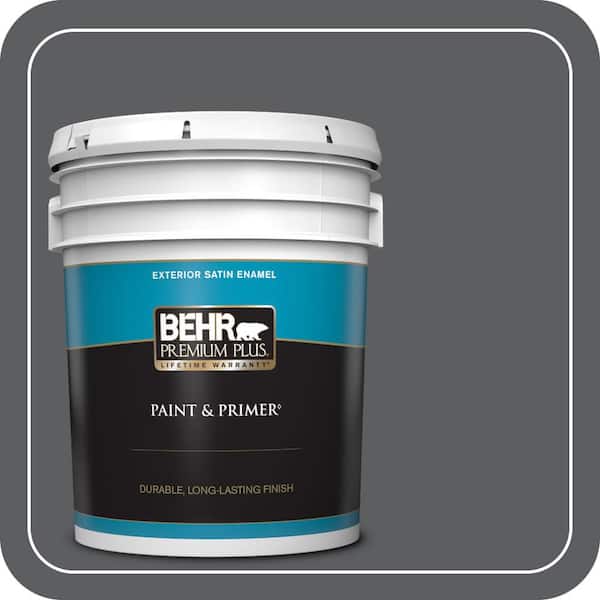 BEHR PREMIUM PLUS 5 gal. #N500-6 Graphic Charcoal Satin Enamel Exterior Paint & Primer