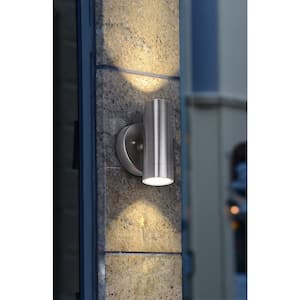 2-Light Brushed Stainless Steel Outdoor Integrated LED Wall Lantern Sconce