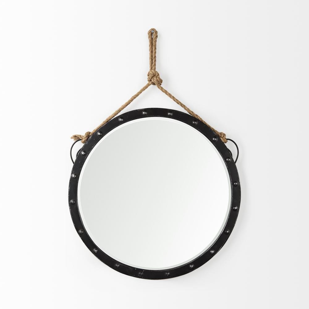 Pendula 27" Black Metal Round Frame Mirror