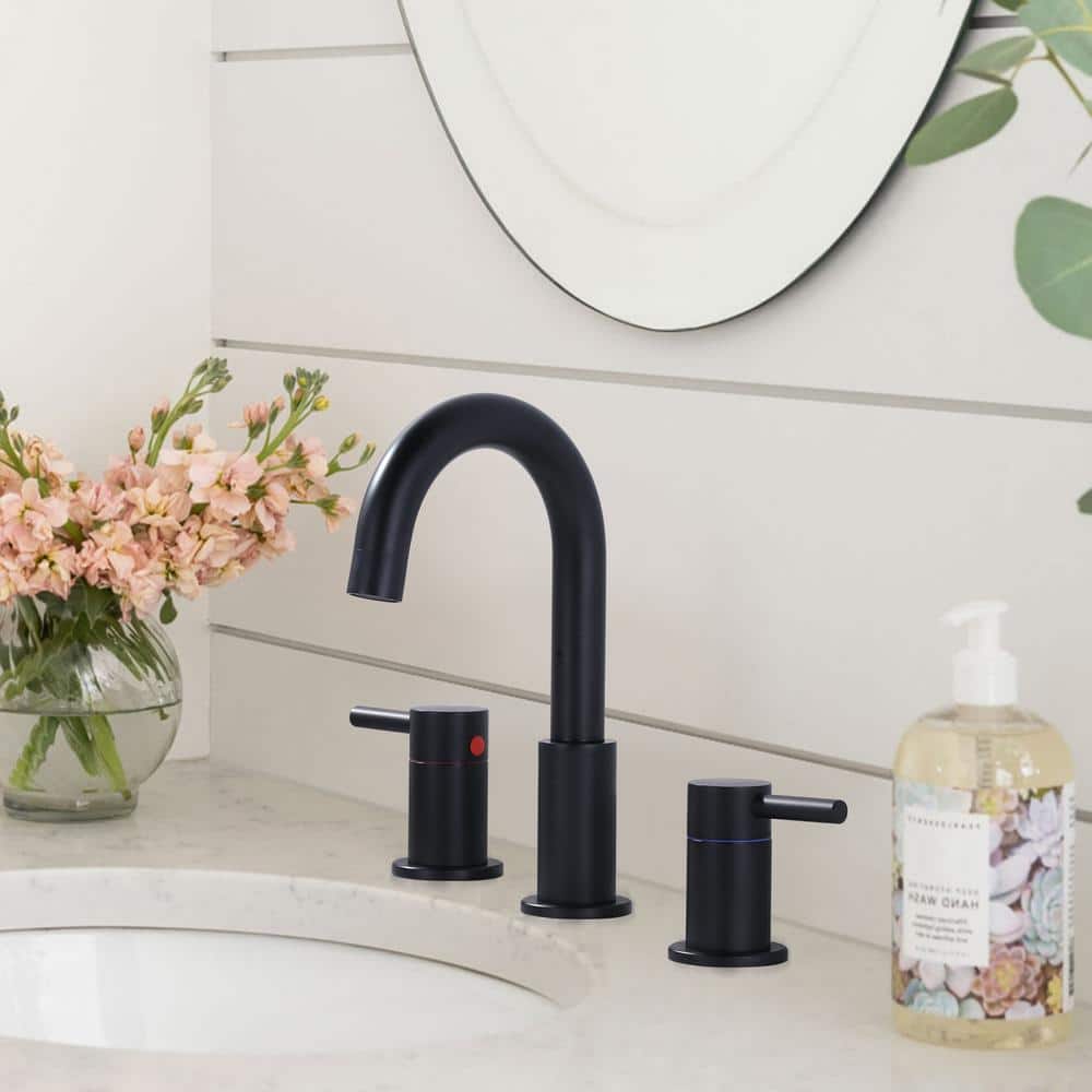 Matte Black 8-Inch Widespread Double Handle Bathroom Faucet