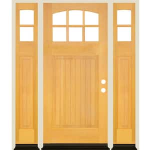 64 in. x 80 in. Craftsman Arch LH 1/4 Lite Clear Glass Natural Stain Douglas Fir Prehung Front Door with DSL