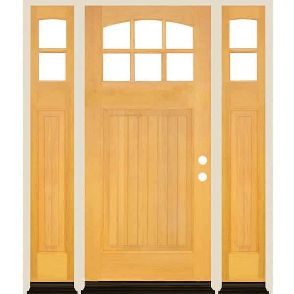 Krosswood Doors 64 in. x 80 in. Craftsman Arch LH 1/4 Lite Clear Glass Clear Stain Hemlock Prehung Front Door with DSL