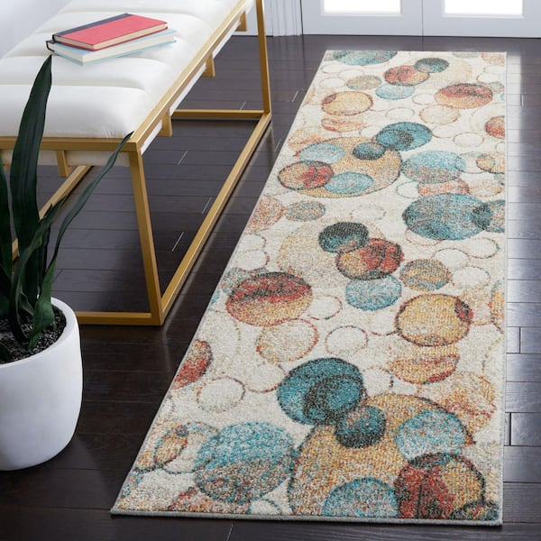 Phoenix 2 ft. x 10 ft. Ivory/Rust Bubbles Runner Rug