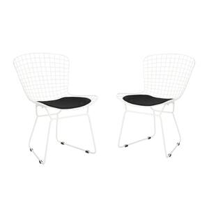 Morgan White Stationary Metal Outdoor Dining Chair with Black Cushions (2-Pack)