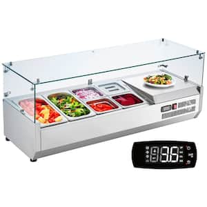 Refrigerated Condiment Prep Station 135-Watt Countertop with 2 1/3 Pans and 4 1/6 Pans 304 Stainless Body and PC Lid