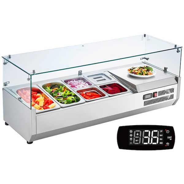 VEVOR Refrigerated Condiment Prep Station 135-Watt Countertop with 2 1/3 Pans and 4 1/6 Pans 304 Stainless Body and PC Lid