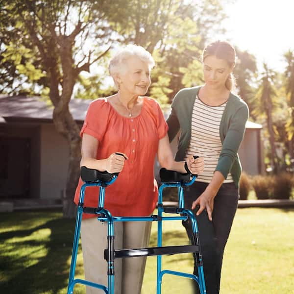 Folding Wheel Walking Frame Adjustable Alloy Walker with Armrest Support