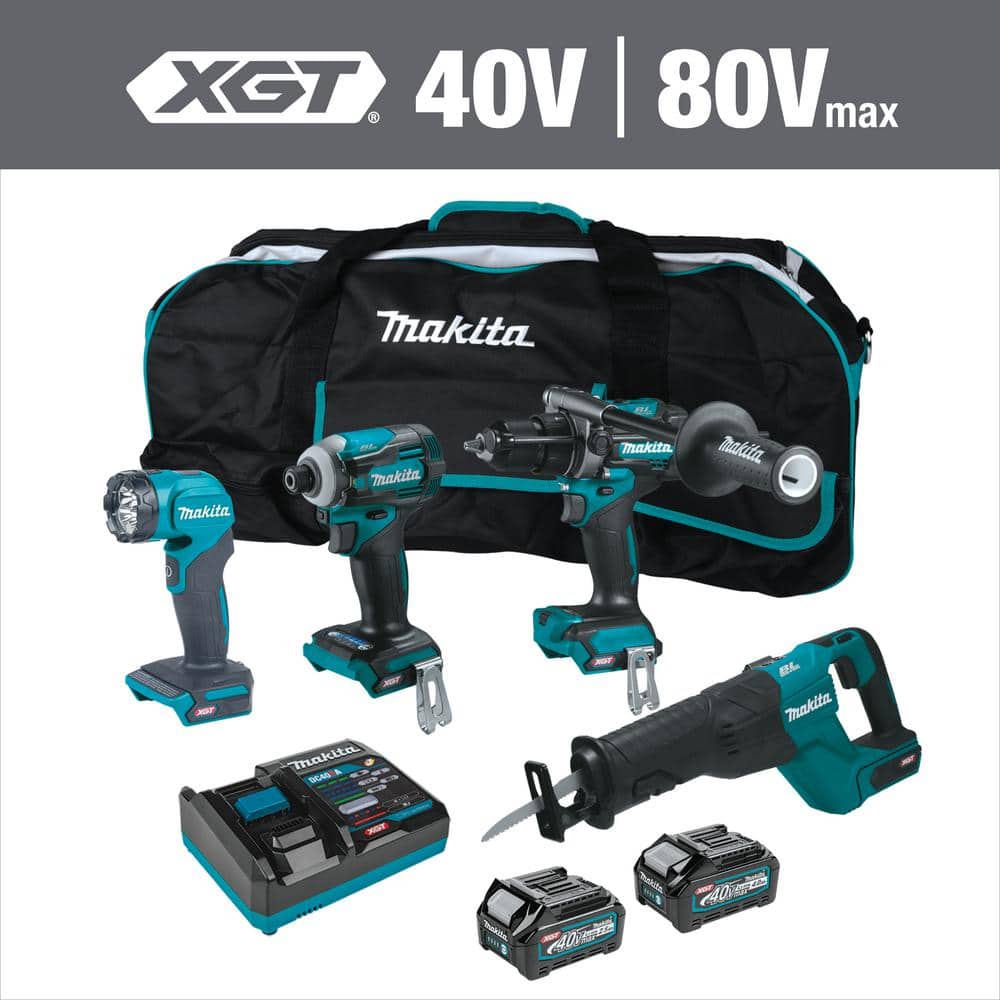 Makita 40V Max XGT Brushless Cordless 4-Piece Combo Kit (Hammer  Driver-Drill/Impact Driver/Recip Saw/Flashlight) 2.5Ah/4.0Ah GT401M1D1 -  The Home 