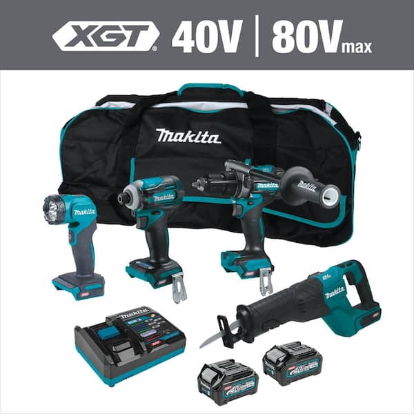 Makita 40V Max XGT Brushless Cordless 4-Piece Combo Kit (Hammer Driver-Drill/Impact Driver/Recip Saw/Flashlight) 2.5Ah/4.0Ah