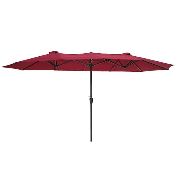 ToolCat 15 ft. Steel Pole Double-Sided Rectangular Twin Patio Market Umbrella in Red