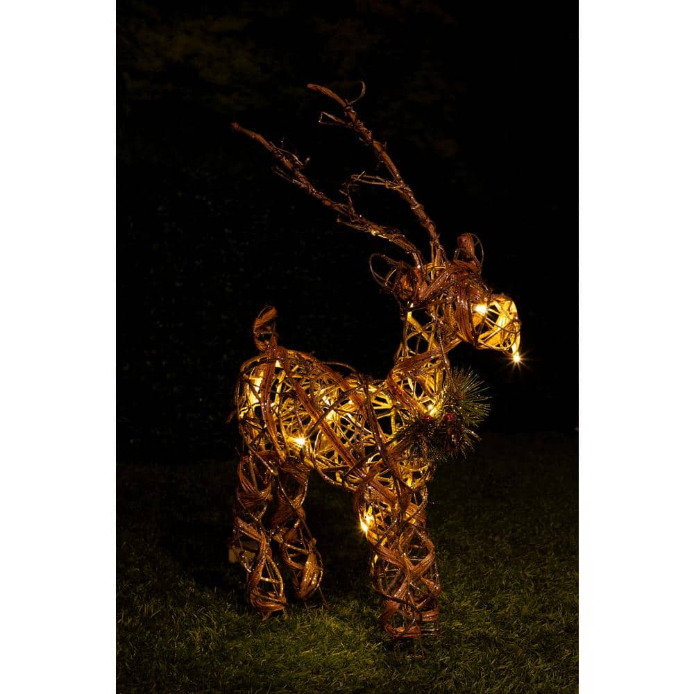 23 in. Rattan and Berry Reindeer Decor with 10 LED Lights and Timer
