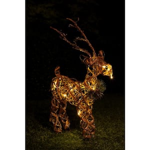 23 in. Rattan and Berry Reindeer Decor with 10 LED Lights and Timer