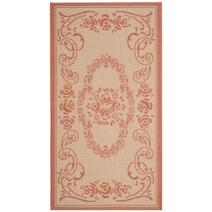 Courtyard Natural/Terracotta 2 ft. x 4 ft. Floral Indoor/Outdoor Patio  Area Rug