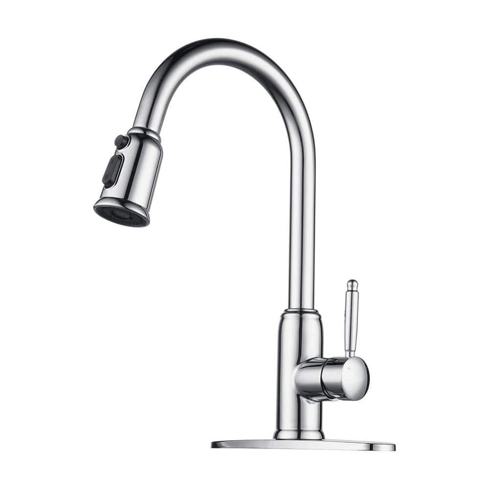 3 Functions Single Handle Pull Down Sprayer Kitchen Faucet with Deckplate in Stainless Steel Polished Chrome price history on PriceWatchPro