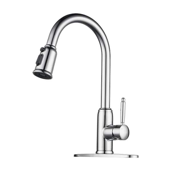 IVIGA 3 Functions Single Handle Pull Down Sprayer Kitchen Faucet with Deckplate in Stainless Steel Polished Chrome