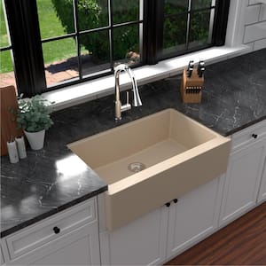 Farmhouse/Apron-Front Quartz Composite 34 in. Single Bowl Kitchen Sink in Bisque